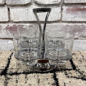 Vintage Highball Caddy Carousel Silver 4 Glass Holder Lusterware Lazy Susan MCM